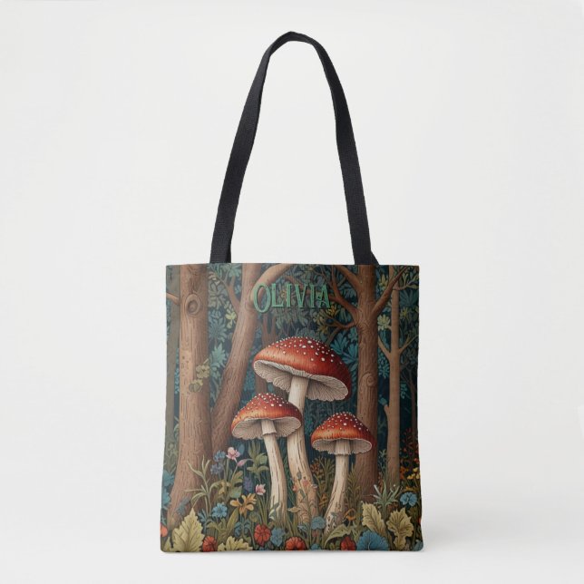 Bolsa Tote Floresta de cogumelos retrorelegante (Frente)