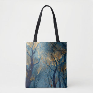 Bolsa Tote Floresta de Inverno Encantada com Árvores Douradas