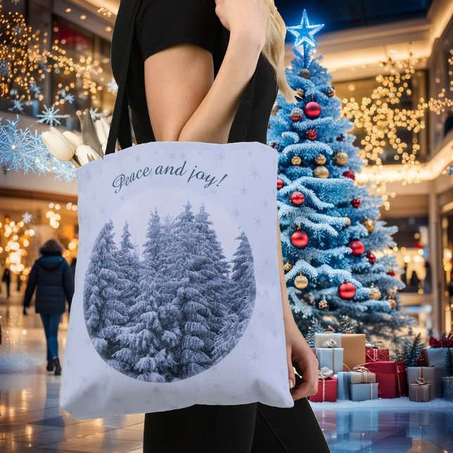 Bolsa Tote Floresta de inverno mágico - azul, personalizada (Criador carregado)
