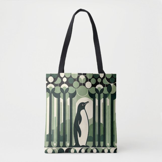 Bolsa Tote Floresta de Pinguim com retrorometria geométrica d (Frente)