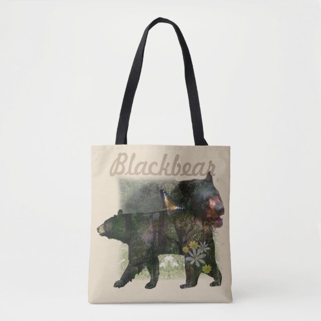 Bolsa Tote Floresta do urso preto dentro (Frente)