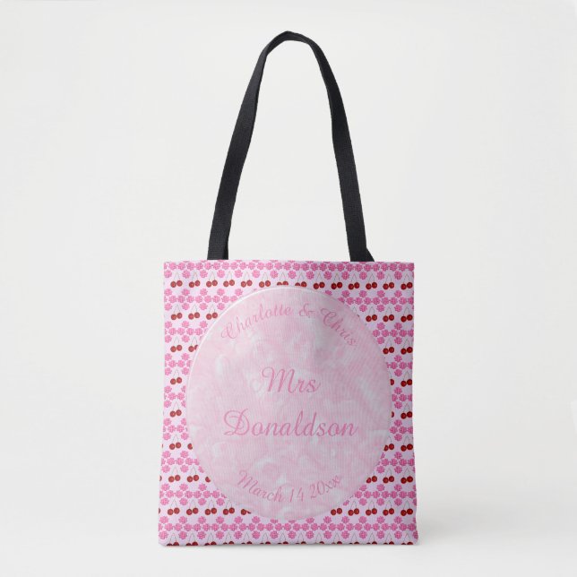 Bolsa Tote Floresta e cerejas de primavera cor-de-rosa (Frente)