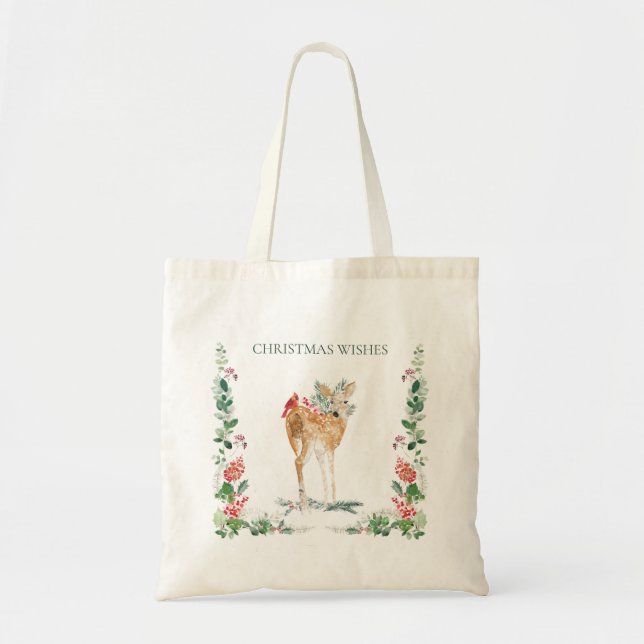 Bolsa Tote Floresta Foliar Florestal Fawn Deer Tote Bag (Frente)