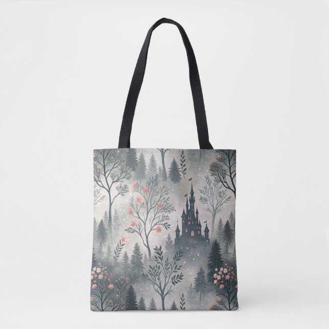 Bolsa Tote Floresta Mistura Encantada com Castelo Escuro - Ee (Frente)