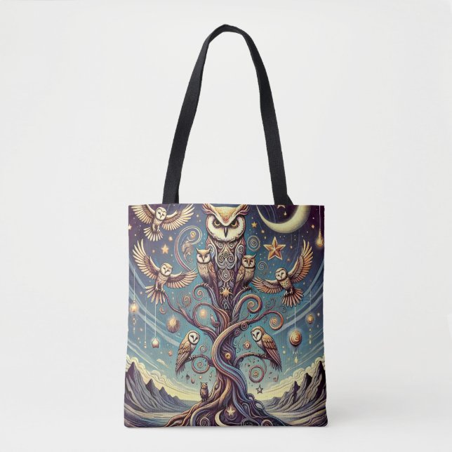 Bolsa Tote Floresta Surreal de Coruja (Frente)