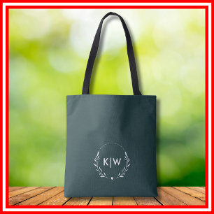 Bolsa Tote Floresta Verde e Branco   Monograma de Iniciais Mo