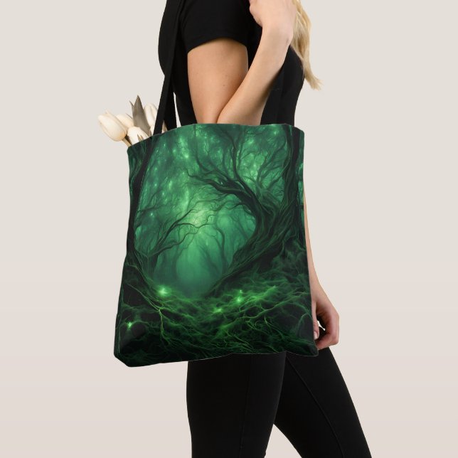 Bolsa Tote Floresta Verde Escura Spooky (Close Up)