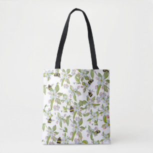 Bolsa Tote Florestas de jardim de padrão aquoso e mamangabas