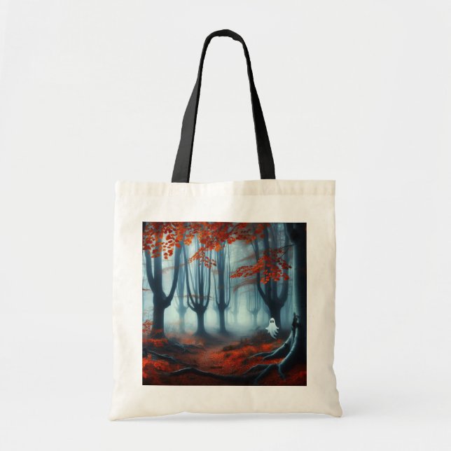 Bolsa Tote Florestas de outono assustadas com um fantasma (Frente)