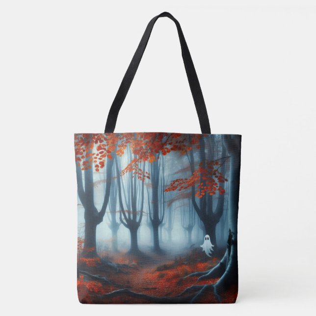Bolsa Tote Florestas de outono assustadas com um fantasma (Frente)