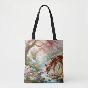 Bolsa Tote Florestas de primavera com pato e fada/veado