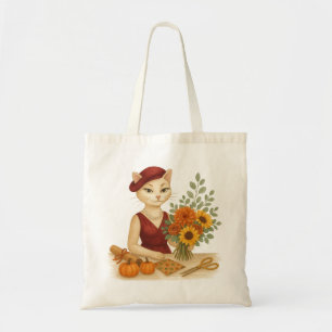Bolsa Tote Florist Cat Designer organizando flores de outono
