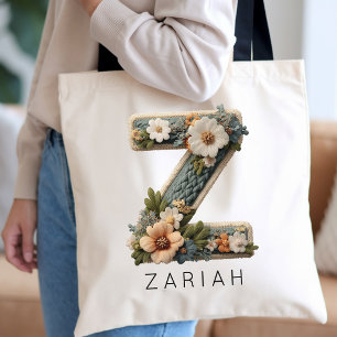 Bolsa Tote Florista Monograma Floral Personalizado Dama de