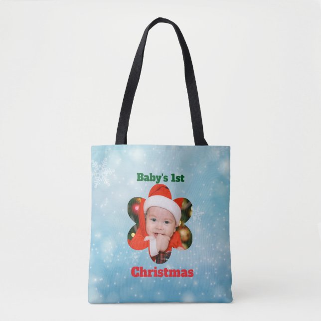 Bolsa Tote Flower Shape My 1st Christmas Photo (Frente)