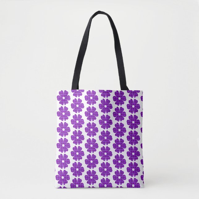 Bolsa Tote Flower Shape Plaid Purple Pink (Frente)
