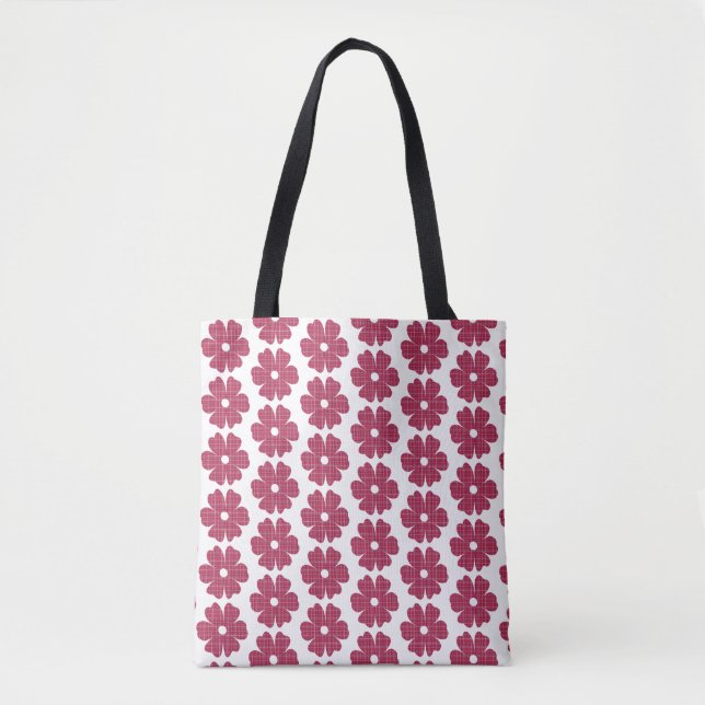 Bolsa Tote Flower Shape Plaid Red Pink (Frente)