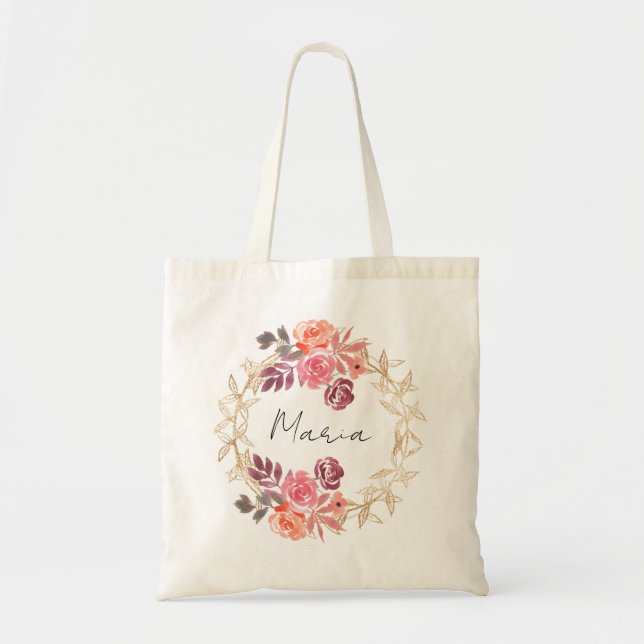 Bolsa Tote Flower Wreath Bridesmaid Foliage Tote Bag (Frente)