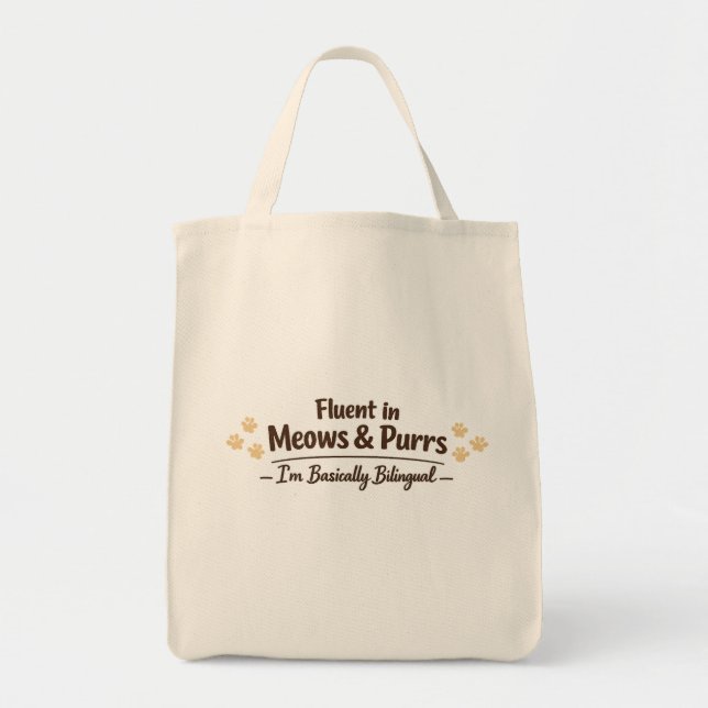 Bolsa Tote Fluent in Meows & Purrs Funny Cat Lover Gift (Frente)