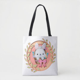 Bolsa Tote Fluffy Bunny Sentado na Páscoa 3D