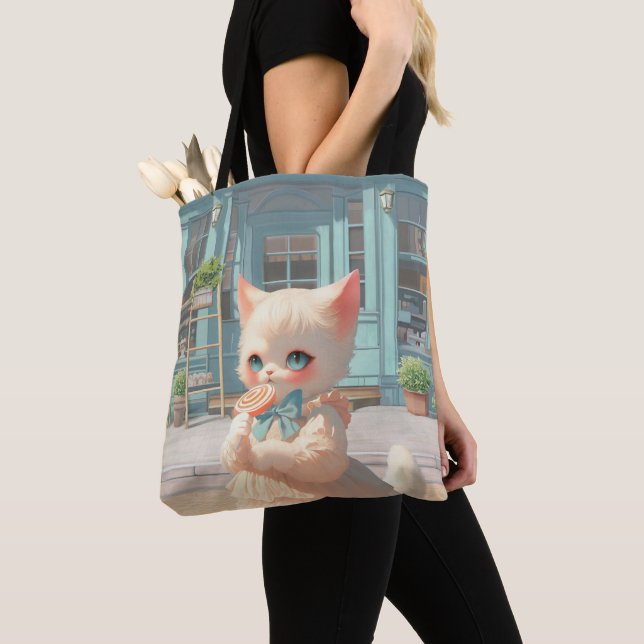 Bolsa Tote Fluffy Kitten com Lollipop no Compro de pastelaria (Close Up)