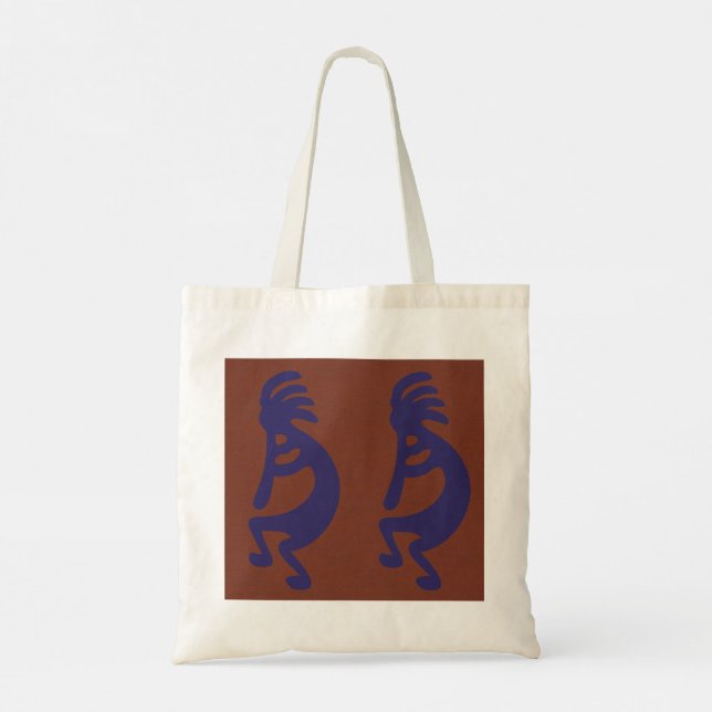 Bolsa Tote Flute Playing Kokopelli Figura 1 - Azul no vermelh (Verso)