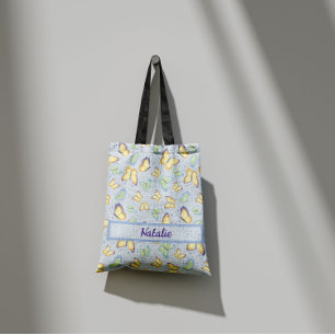Bolsa Tote Flutuadores de Borboleta Azul Personalizados