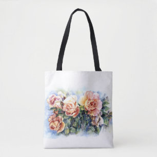 Bolsa Tote Fluxo de ilustração de rosas de flores laranja aqu