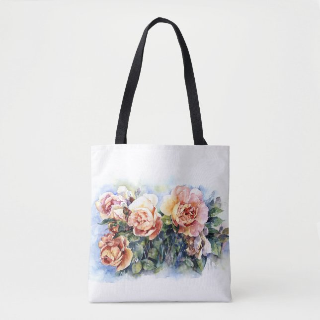 Bolsa Tote Fluxo de ilustração de rosas de flores laranja aqu (Frente)