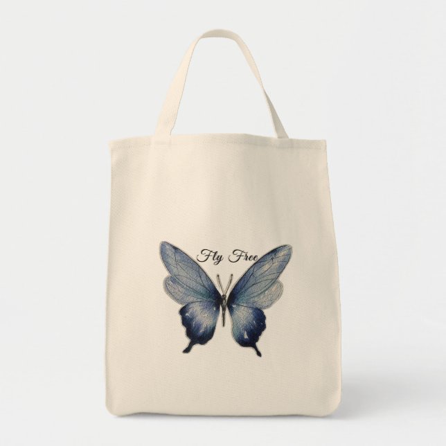 Bolsa Tote Fly Free – Blue Butterfly Art Design (Frente)