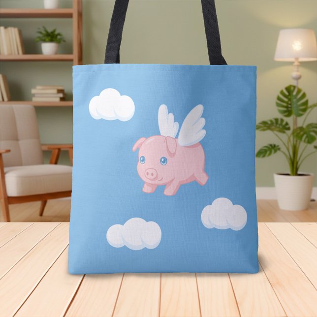 Bolsa Tote Flying Pig - Cute Piglet with Wings (Criador carregado)