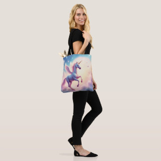 Bolsa Tote Flying Unicorn Bright Rainbow Clouds Illustration 