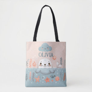 Bolsa Tote Foca bebê caprichosa fofa no mar