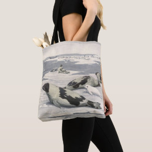 Bolsa Tote Focas Harpa Vintage na Neve Ártica por Louis Fuert