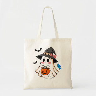 Bolsa Tote Fofa Fantasma Kawaii de Halloween com Chapéu de Br