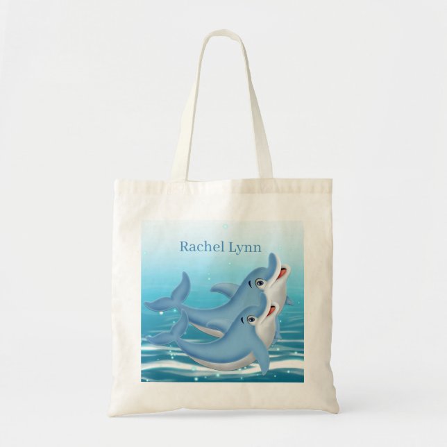 Bolsa Tote fofinhos de golfinhos de praia chamam Tote Bag (Frente)
