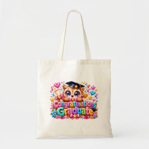 Bolsa Tote Fofo Kawaii Parabéns Graduado Coruja Pastel Pi