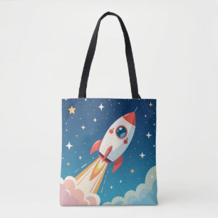 Bolsa Tote Foguete espacial fofo decolando