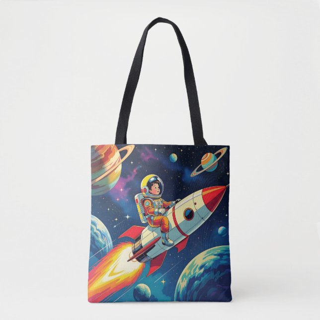 Bolsa Tote Foguetes giros no astronauta espacial Aniversário (Frente)