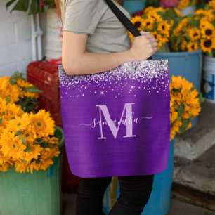 Bolsa Tote Foil Monograma Assinatura Roxo Índigo e Lilás