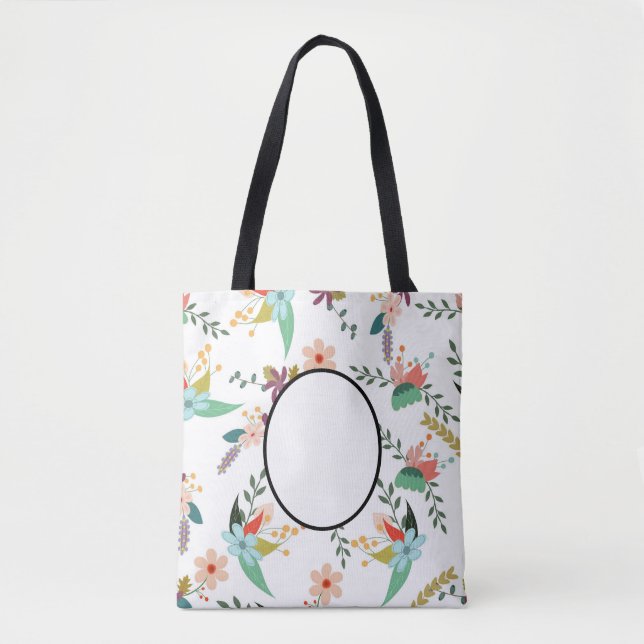 Bolsa Tote Folclore Florals | Adicionar nome, monograma, text (Frente)