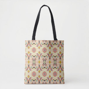 Bolsa Tote Folclore geométrico de Ikat, cor damasco oriental.