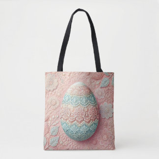 Bolsa Tote Folha azul-rosa, cor-de-rosa, pastel floral de ovo