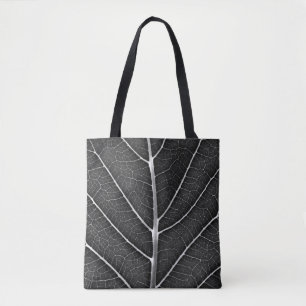 Bolsa Tote Folha brilhante em preto e branco close-up