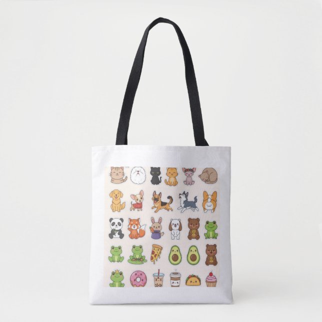 Bolsa Tote Folha de Adesivos de Animais e Comida Fofos – Gato (Frente)