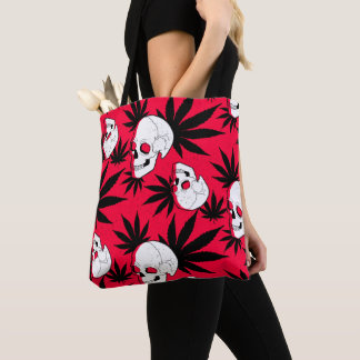 Bolsa Tote Folha de Erva-Maconha e Caveiras em Vermelho