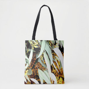 Bolsa Tote folha de goma e flores amarelas florais nativas