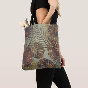 Bolsa Tote Folha de palma da monstera tropical do Verão de 70