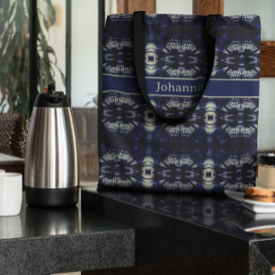 Bolsa Tote Folha de Palmeira em Azul Delft Simétrico Person