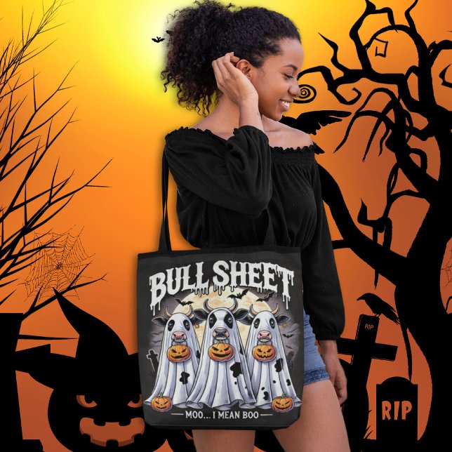 Bolsa Tote Folha de Touro/Dia de as Bruxas engraçado de Touro (Bull Sheet / Cow Funny Halloween Tote Bag)