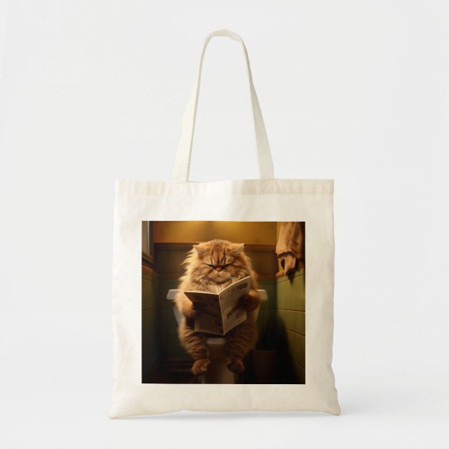 Bolsa Tote Folha engraçada lendo jornal no banheiro (Frente)